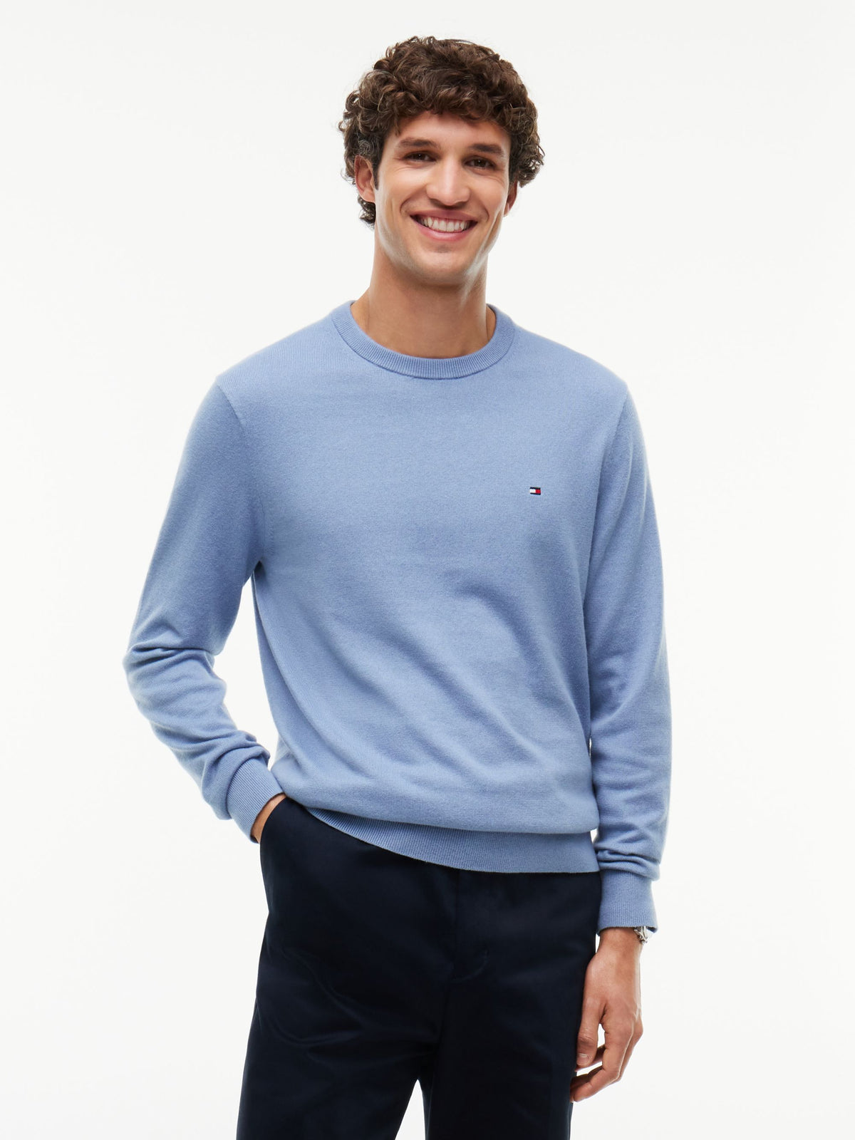 Tommy Hilfiger Pima Cotton Cashmere Crew Neck Jumper - Brisk Blue MW0MW28046_C2B_alternate1_ay