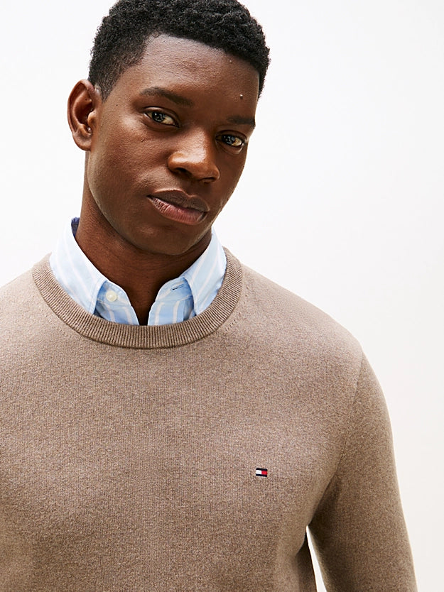 Tommy Hilfiger Crew Neck Jumper With Cashmere - Coastal Taupe Heather MW0MW28046_HI3_alternate1