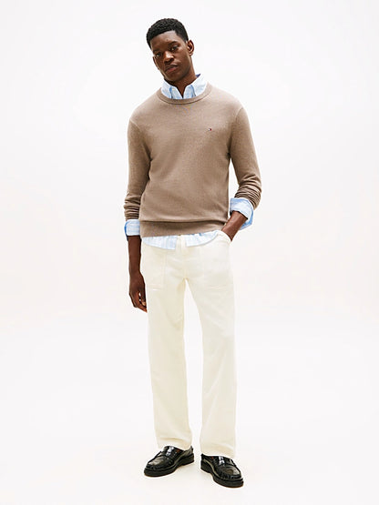 Tommy Hilfiger Crew Neck Jumper With Cashmere - Coastal Taupe Heather MW0MW28046_HI3_alternate2