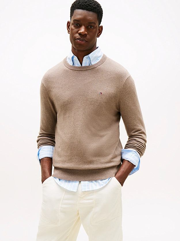 Tommy Hilfiger Crew Neck Jumper With Cashmere - Coastal Taupe Heather MW0MW28046_HI3_main