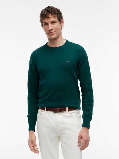 Tommy Hilfiger Pima Cotton Cashmere Crew Neck Jumper - Ornamental Green Heather MW0MW28046_MQ8_alternate1_ay