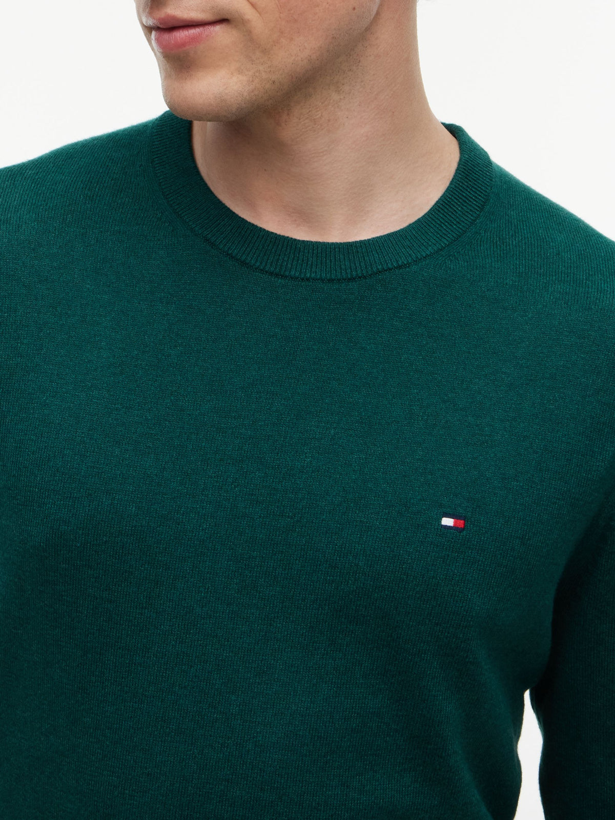 Tommy Hilfiger Pima Cotton Cashmere Crew Neck Jumper - Ornamental Green Heather MW0MW28046_MQ8_alternate3_ay