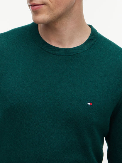 Tommy Hilfiger Pima Cotton Cashmere Crew Neck Jumper - Ornamental Green Heather MW0MW28046_MQ8_alternate3_ay