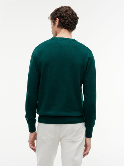 Tommy Hilfiger Pima Cotton Cashmere Crew Neck Jumper - Ornamental Green Heather MW0MW28046_MQ8_alternate4_ay