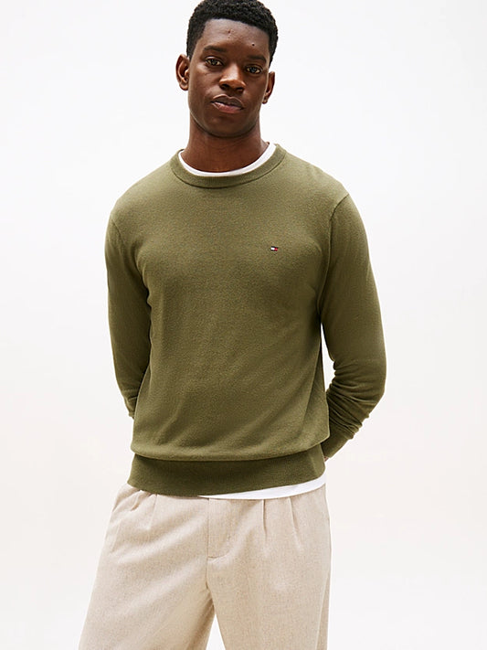 Tommy Hilfiger Crew Neck Jumper With Cashmere - Huntsman Green MW0MW28046_MT1_main