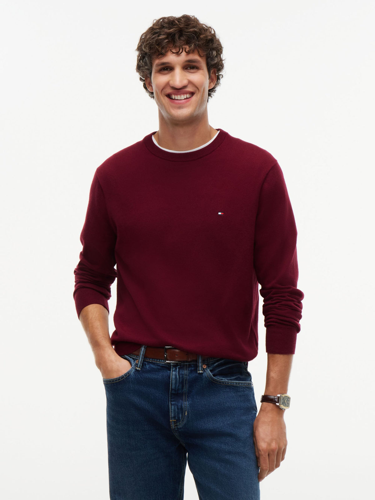 Tommy Hilfiger Pima Cotton Cashmere Crew Neck Jumper - Burgundy MW0MW28046_VLP_alternate1_ay