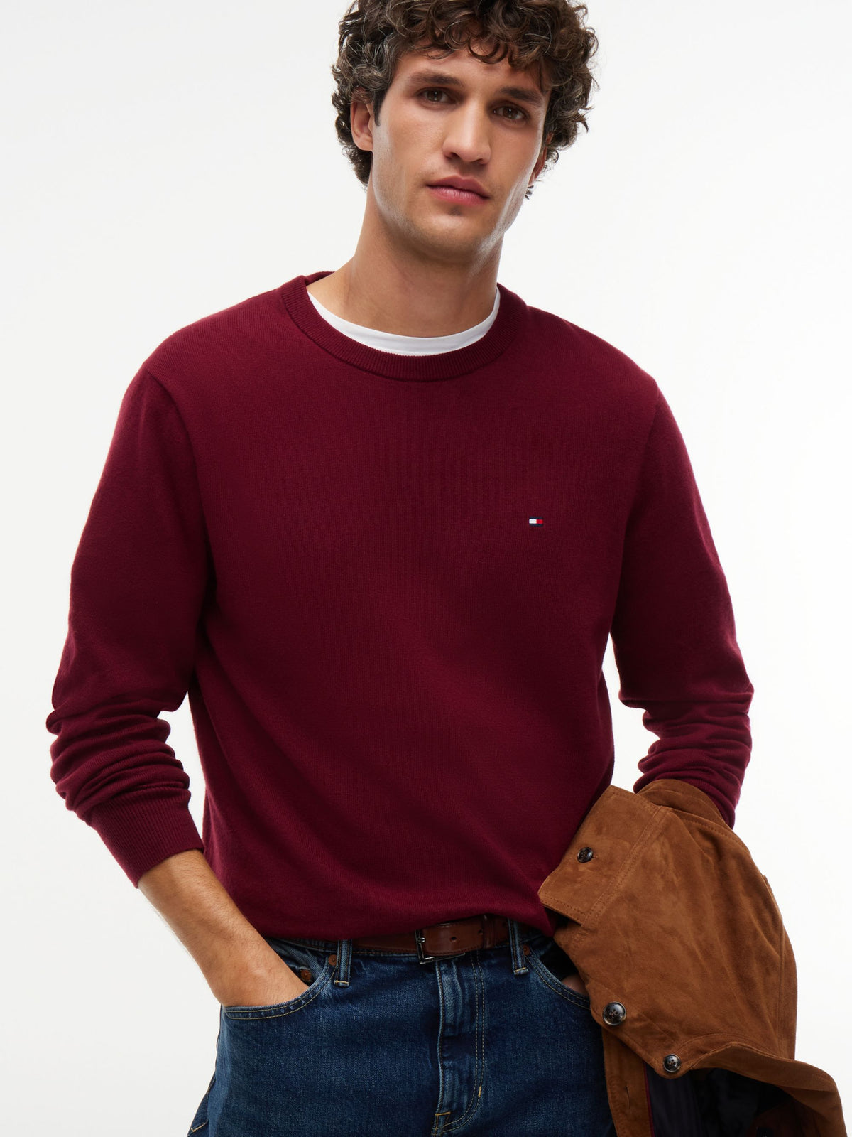 Tommy Hilfiger Pima Cotton Cashmere Crew Neck Jumper - Burgundy MW0MW28046_VLP_alternate5_ay