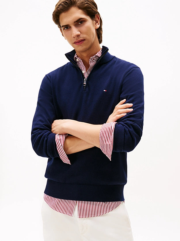 Tommy Hilfiger Half-Zip Jumper With Cashmere - Navy Blue MW0MW28049_DW5_main