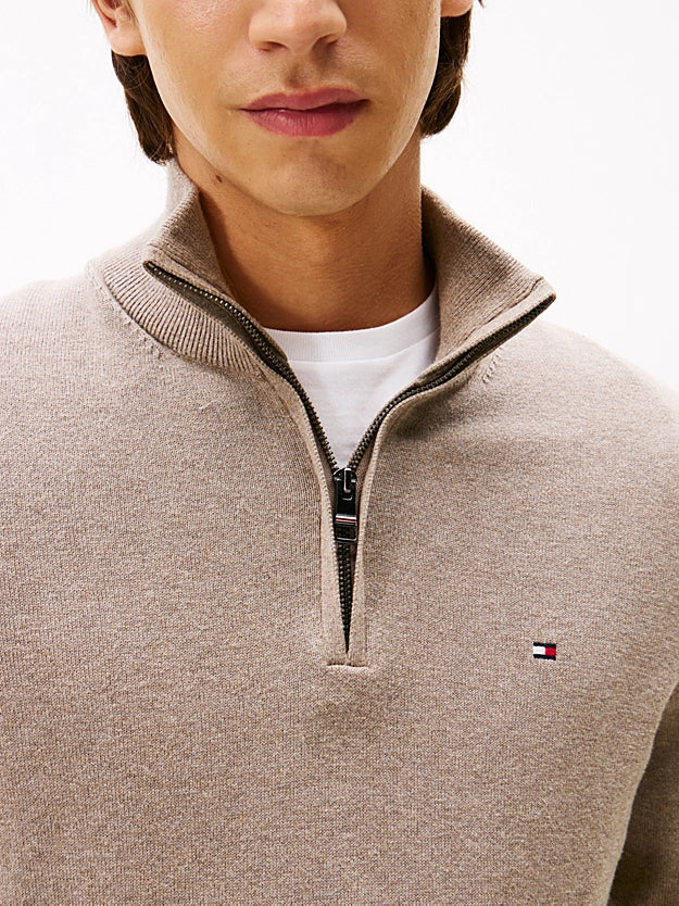 Tommy Hilfiger Half-Zip Jumper With Cashmere - Coastal Taupe Heather MW0MW28049_HI3_alternate1