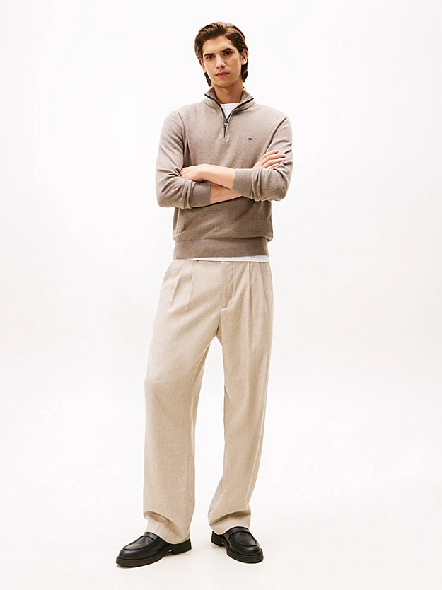 Tommy Hilfiger Half-Zip Jumper With Cashmere - Coastal Taupe Heather MW0MW28049_HI3_alternate2