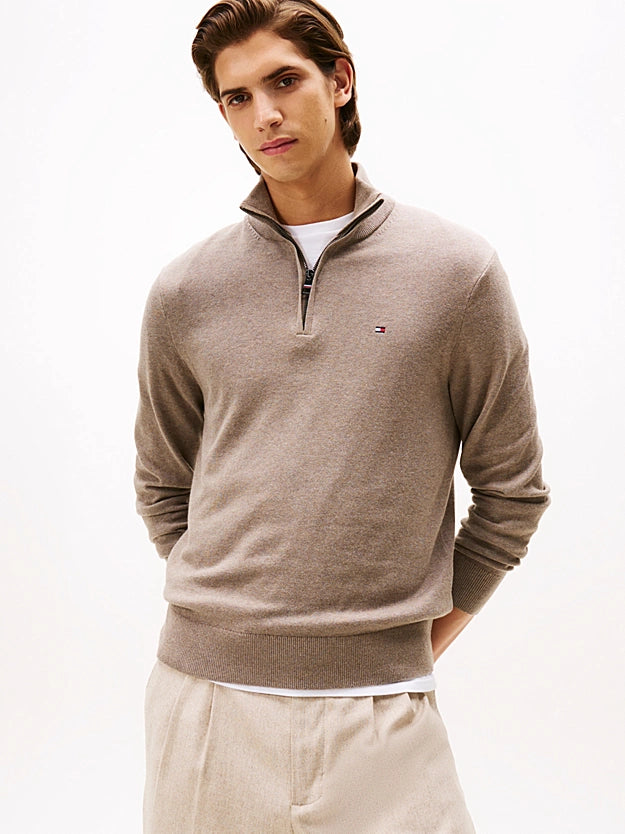 Tommy Hilfiger Half-Zip Jumper With Cashmere - Coastal Taupe Heather MW0MW28049_HI3_main