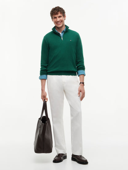 Tommy Hilfiger Pima Cotton Cashmere Zip Mock Jumper - Ornamental Green Heather MW0MW28049_MQ7_alternate2_ay