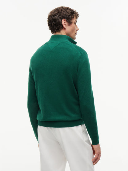 Tommy Hilfiger Pima Cotton Cashmere Zip Mock Jumper - Ornamental Green Heather MW0MW28049_MQ7_alternate4_ay