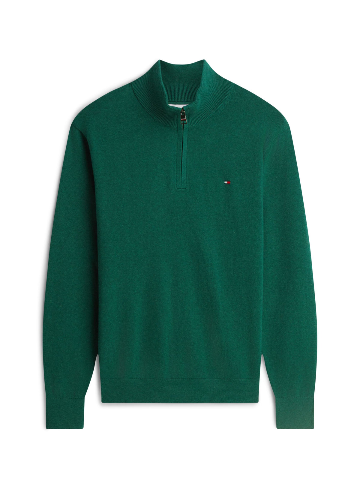 Tommy Hilfiger Pima Cotton Cashmere Zip Mock Jumper - Ornamental Green Heather MW0MW28049_MQ7_main_ay