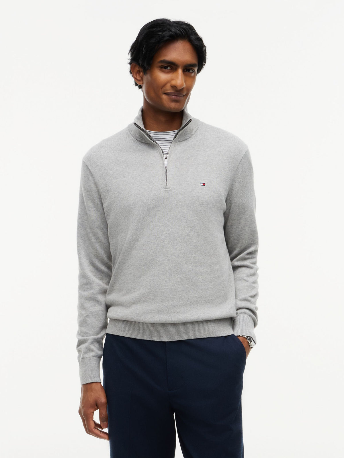 Tommy Hilfiger Pima Cotton Cashmere Zip Mock Jumper - Light Grey Heather MW0MW28049_P01_alternate1_ay