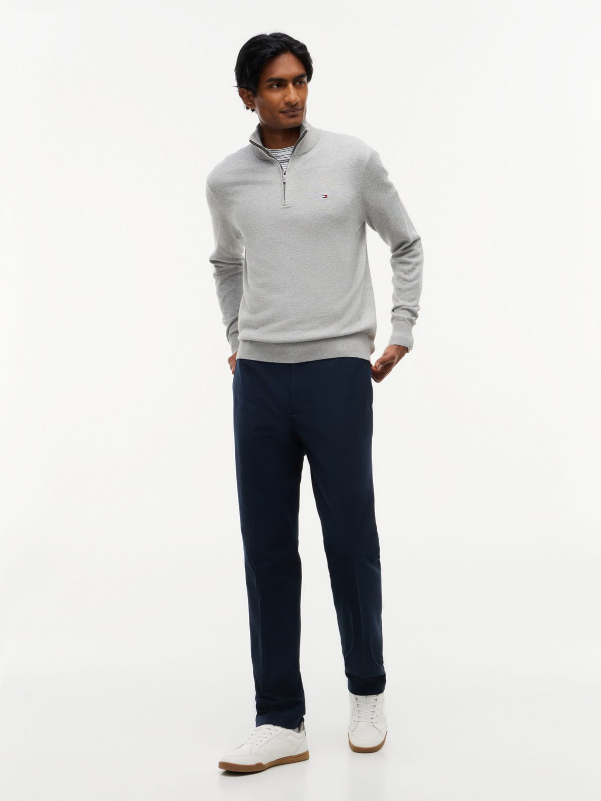 Tommy Hilfiger Pima Cotton Cashmere Zip Mock Jumper - Light Grey Heather MW0MW28049_P01_alternate2_ay