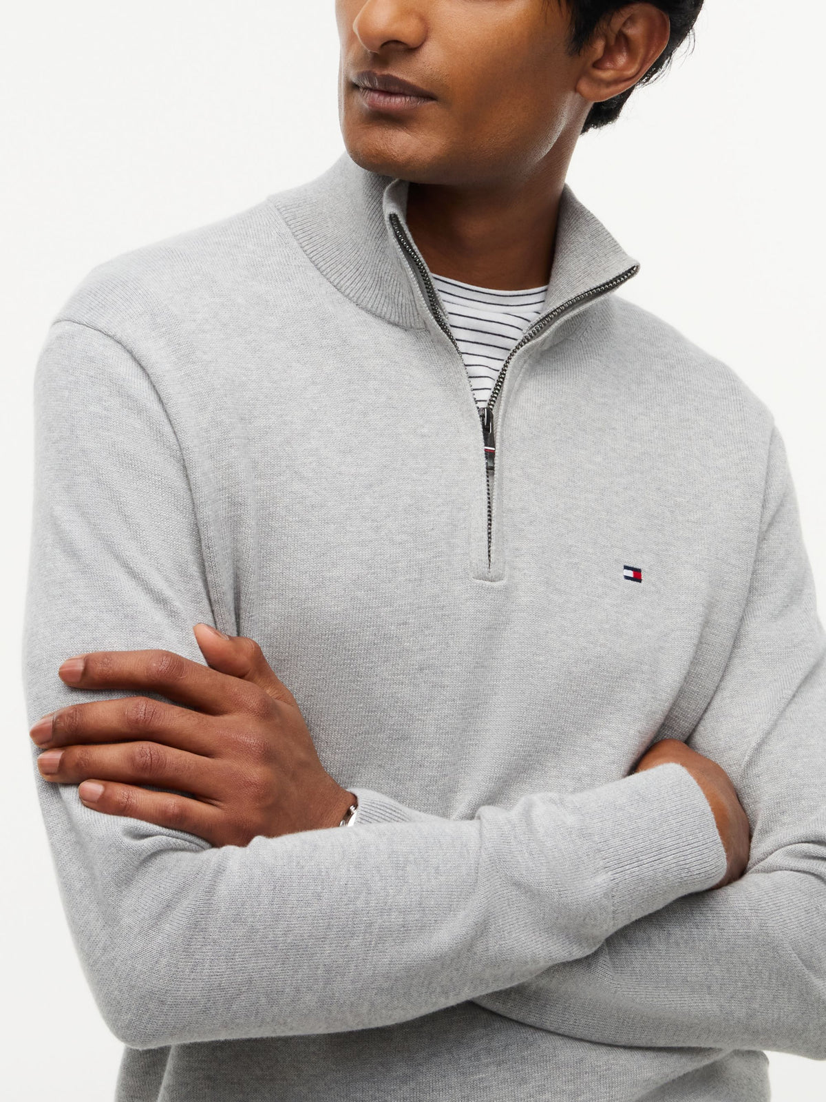 Tommy Hilfiger Pima Cotton Cashmere Zip Mock Jumper - Light Grey Heather MW0MW28049_P01_alternate3_ay