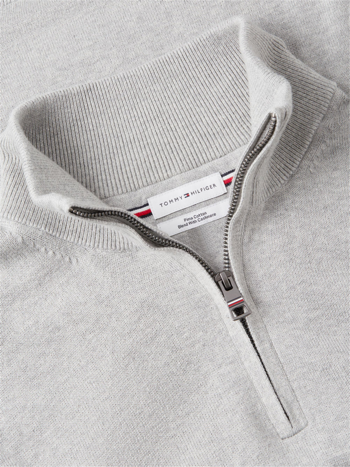Tommy Hilfiger Pima Cotton Cashmere Zip Mock Jumper - Light Grey Heather MW0MW28049_P01_alternate5_ay