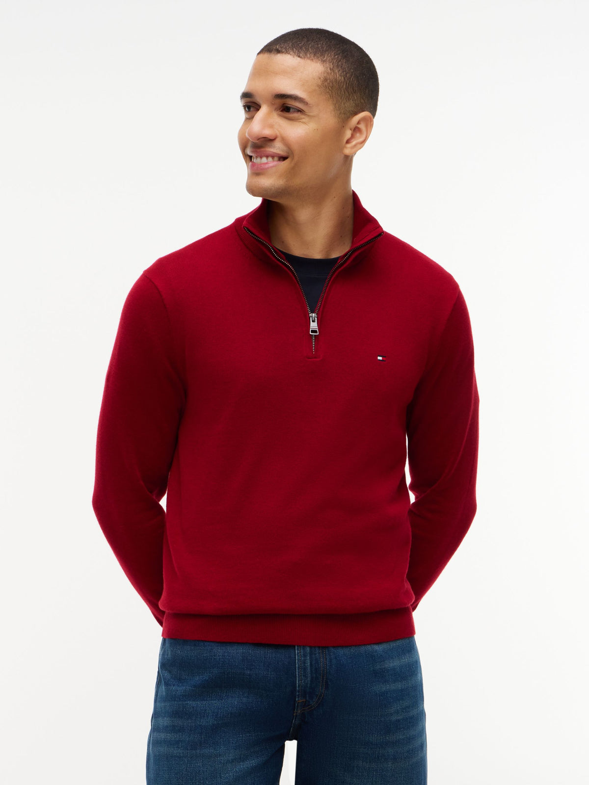 Tommy Hilfiger Pima Cotton Cashmere Zip Mock Jumper - Regatta Red MW0MW28049_XIT_alternate1_ay
