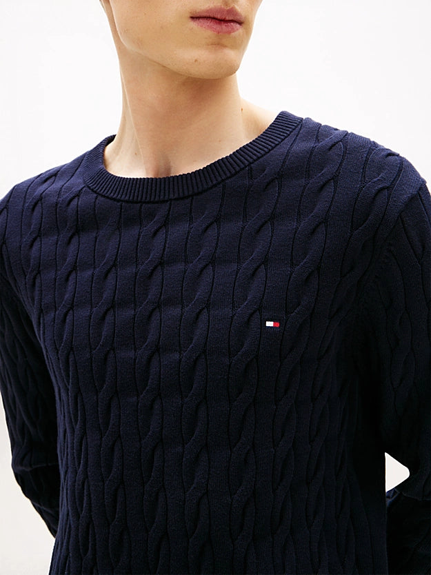 Tommy Hilfiger Flag Embroidery Cable Knit Jumper - Navy Blue MW0MW33132_DW5_alternate1