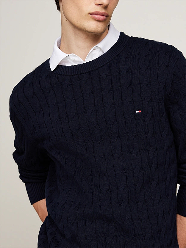 Tommy Hilfiger Flag Embroidery Cable Knit Jumper - Navy Blue MW0MW33132_DW5_alternate3