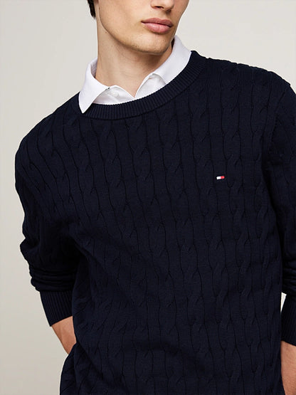 Tommy Hilfiger Flag Embroidery Cable Knit Jumper - Navy Blue MW0MW33132_DW5_alternate3