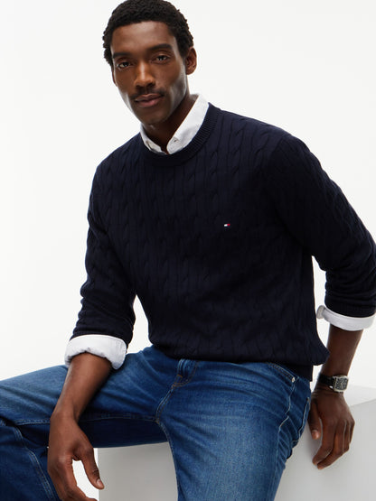 Tommy Hilfiger Classic Cotton Cable Crew Neck Jumper - Navy MW0MW33132_DW5_alternate3_ay