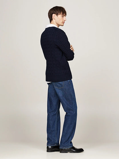 Tommy Hilfiger Flag Embroidery Cable Knit Jumper - Navy Blue MW0MW33132_DW5_alternate5