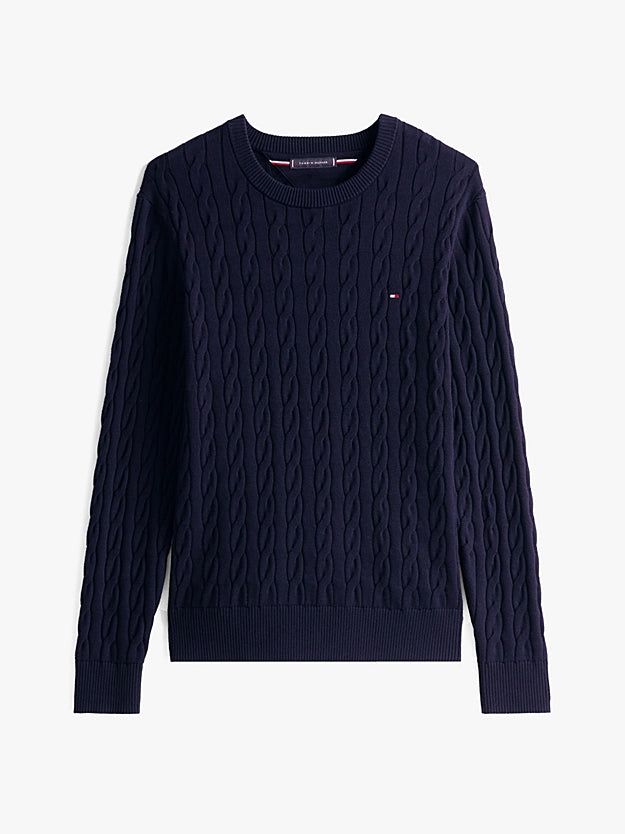 Tommy Hilfiger Flag Embroidery Cable Knit Jumper - Navy Blue MW0MW33132_DW5_alternate6