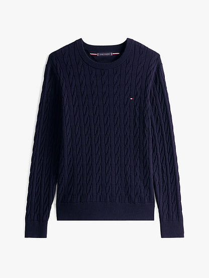 Tommy Hilfiger Flag Embroidery Cable Knit Jumper - Navy Blue MW0MW33132_DW5_alternate6