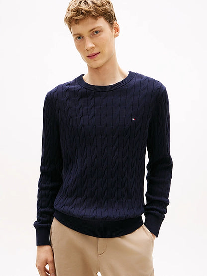 Tommy Hilfiger Flag Embroidery Cable Knit Jumper - Navy Blue MW0MW33132_DW5_main