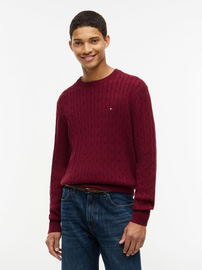 Tommy Hilfiger Classic Cotton Cable Crew Neck Jumper - Burgundy MW0MW33132_VLP_alternate1_ay