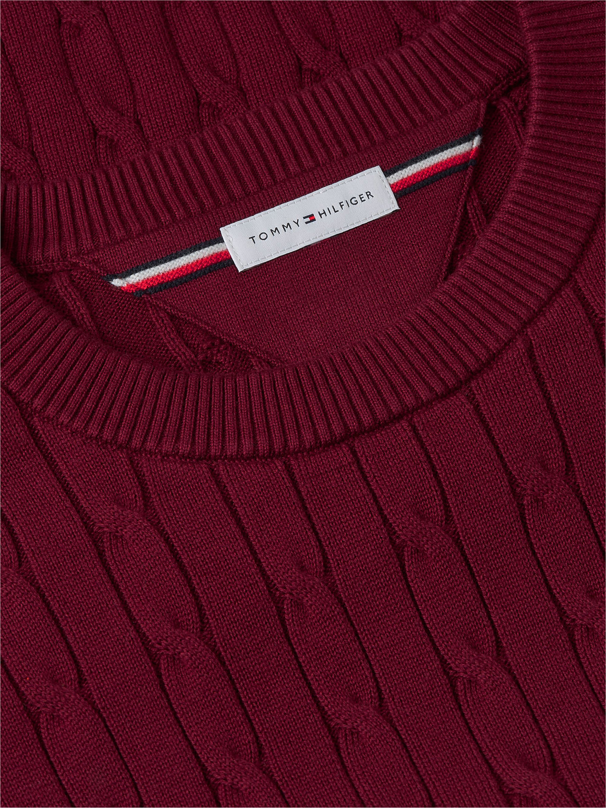 Tommy Hilfiger Classic Cotton Cable Crew Neck Jumper - Burgundy MW0MW33132_VLP_alternate5_ay