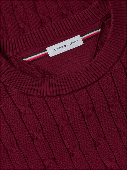 Tommy Hilfiger Classic Cotton Cable Crew Neck Jumper - Burgundy MW0MW33132_VLP_alternate5_ay