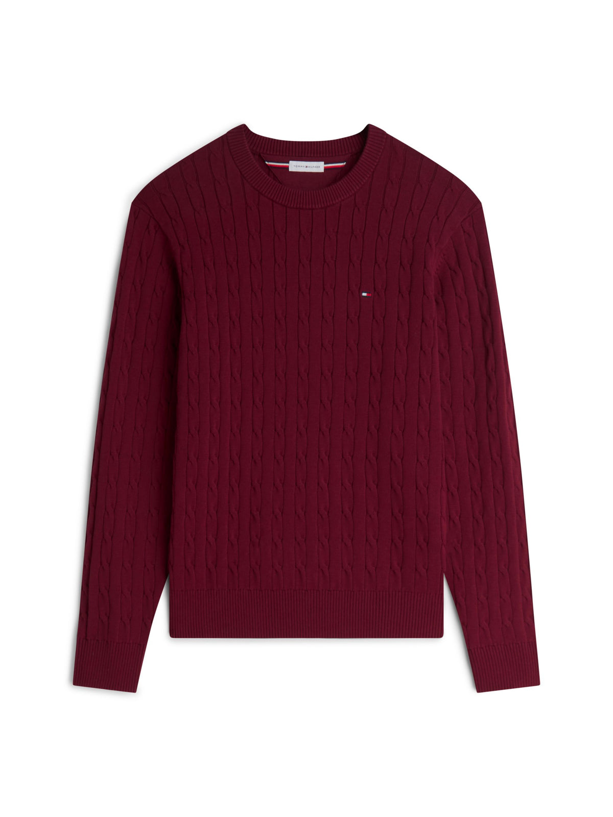 Tommy Hilfiger Classic Cotton Cable Crew Neck Jumper - Burgundy MW0MW33132_VLP_main_ay
