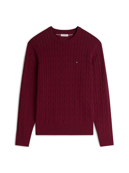 Tommy Hilfiger Classic Cotton Cable Crew Neck Jumper - Burgundy MW0MW33132_VLP_main_ay