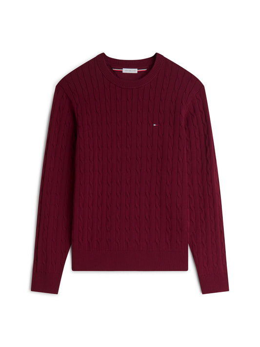 Tommy Hilfiger Classic Cotton Cable Crew Neck Jumper - Burgundy MW0MW33132_VLP_main_ay
