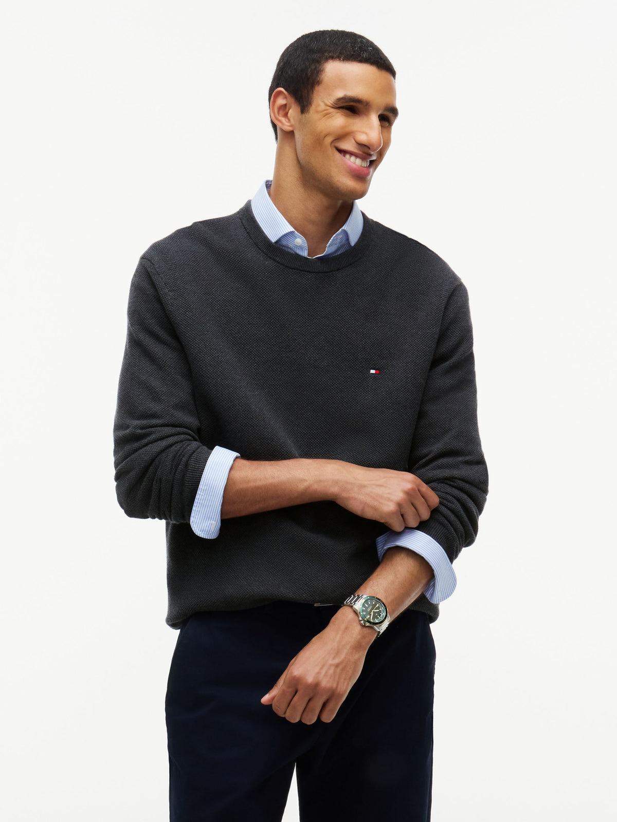 Tommy Hilfiger Essential Structure Crew Neck Jumper - Dark Grey Heather MW0MW36347_P92_alternate1_ay