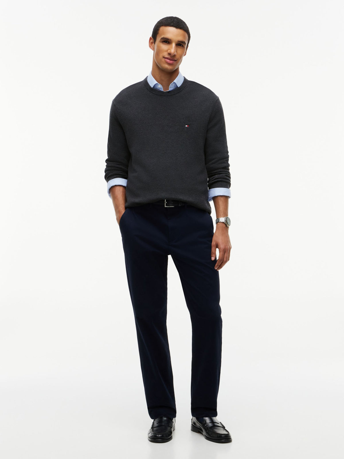 Tommy Hilfiger Essential Structure Crew Neck Jumper - Dark Grey Heather MW0MW36347_P92_alternate2_ay