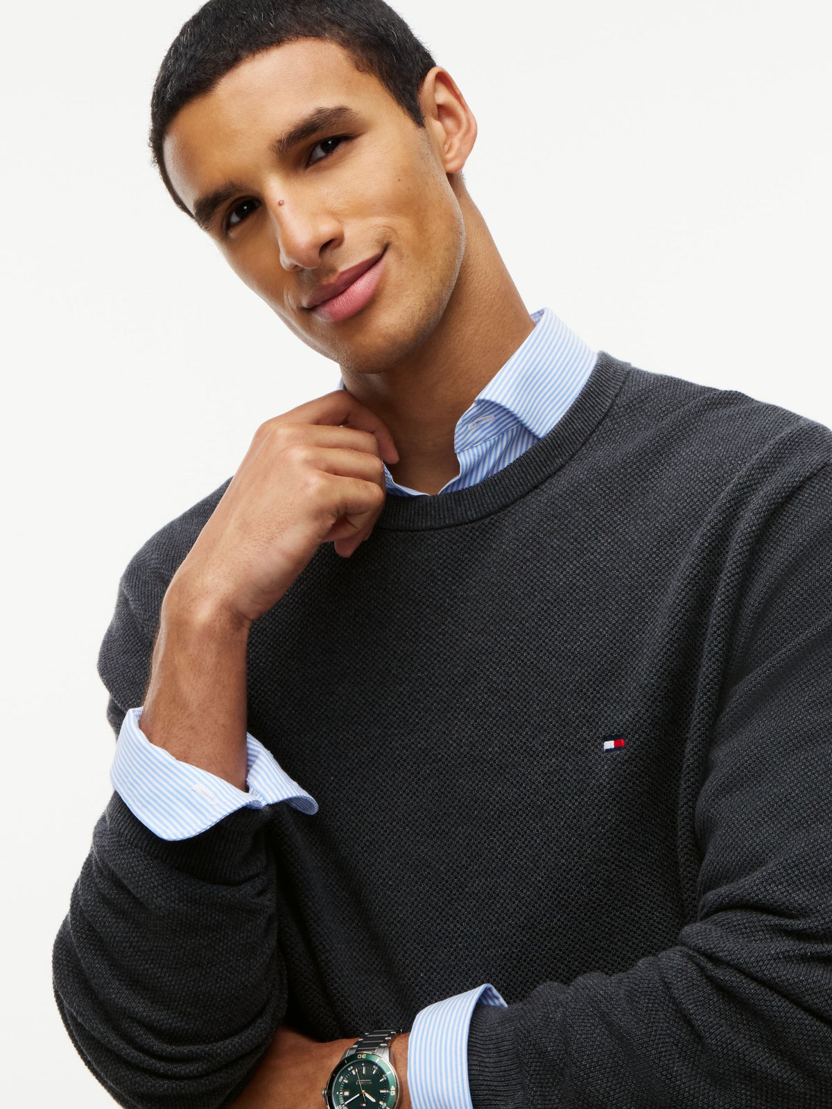 Tommy Hilfiger Essential Structure Crew Neck Jumper - Dark Grey Heather MW0MW36347_P92_alternate3_ay