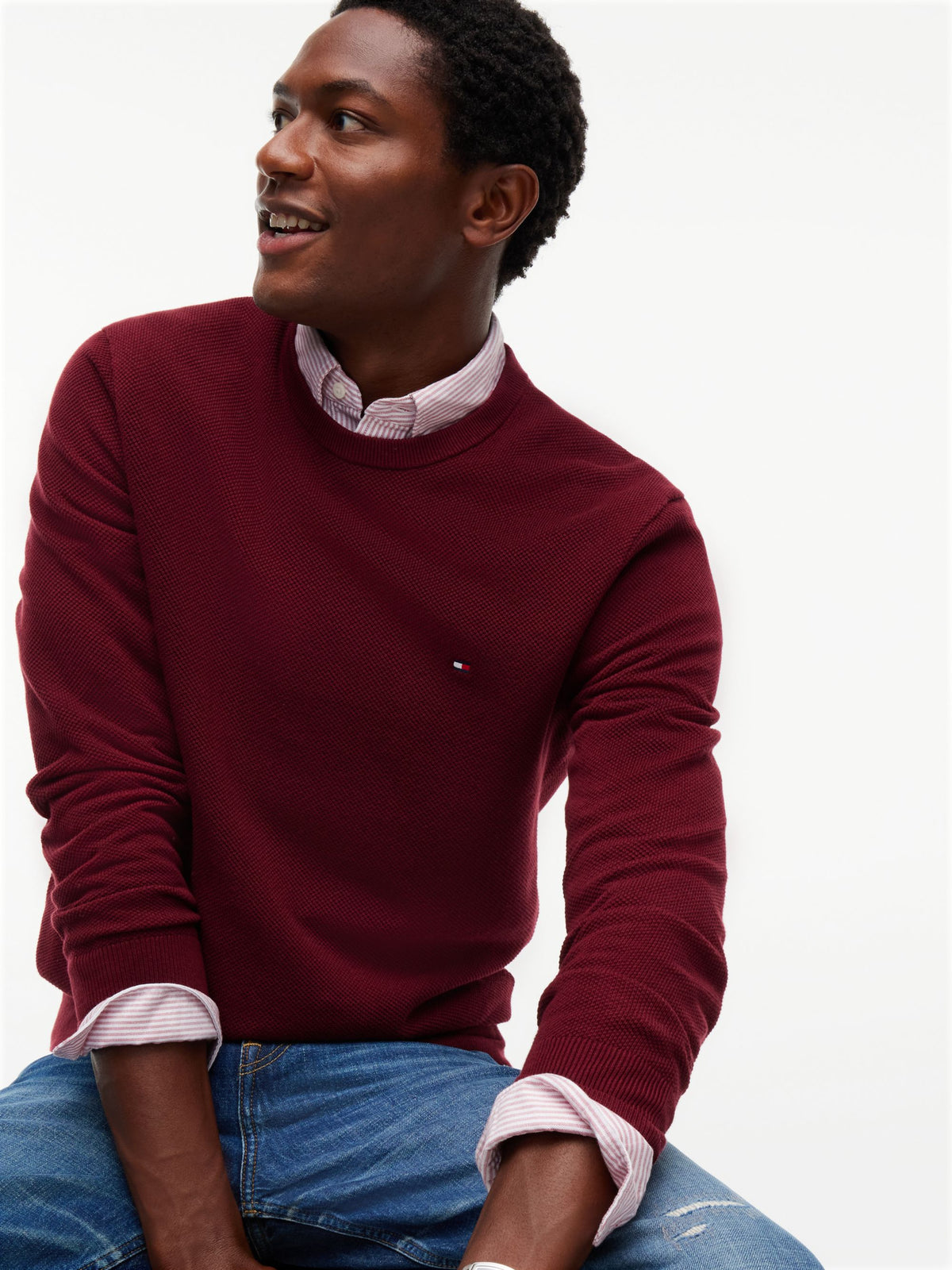 Tommy Hilfiger Essential Structure Crew Neck Jumper - Burgundy MW0MW36347_VLP_alternate3_ay