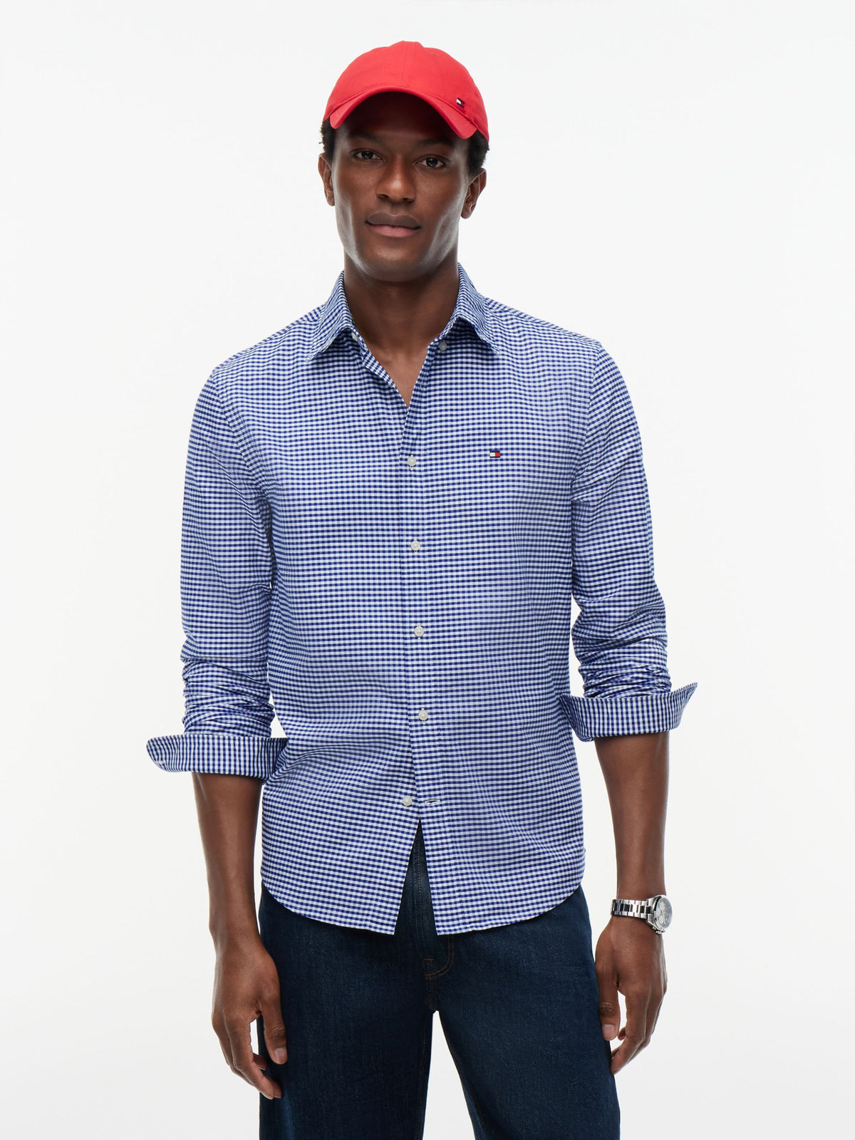 Tommy Hilfiger Regular Fit Gingham Check Oxford Shirt - Royal Blue Check MW0MW36395_0MV_alternate1_ay