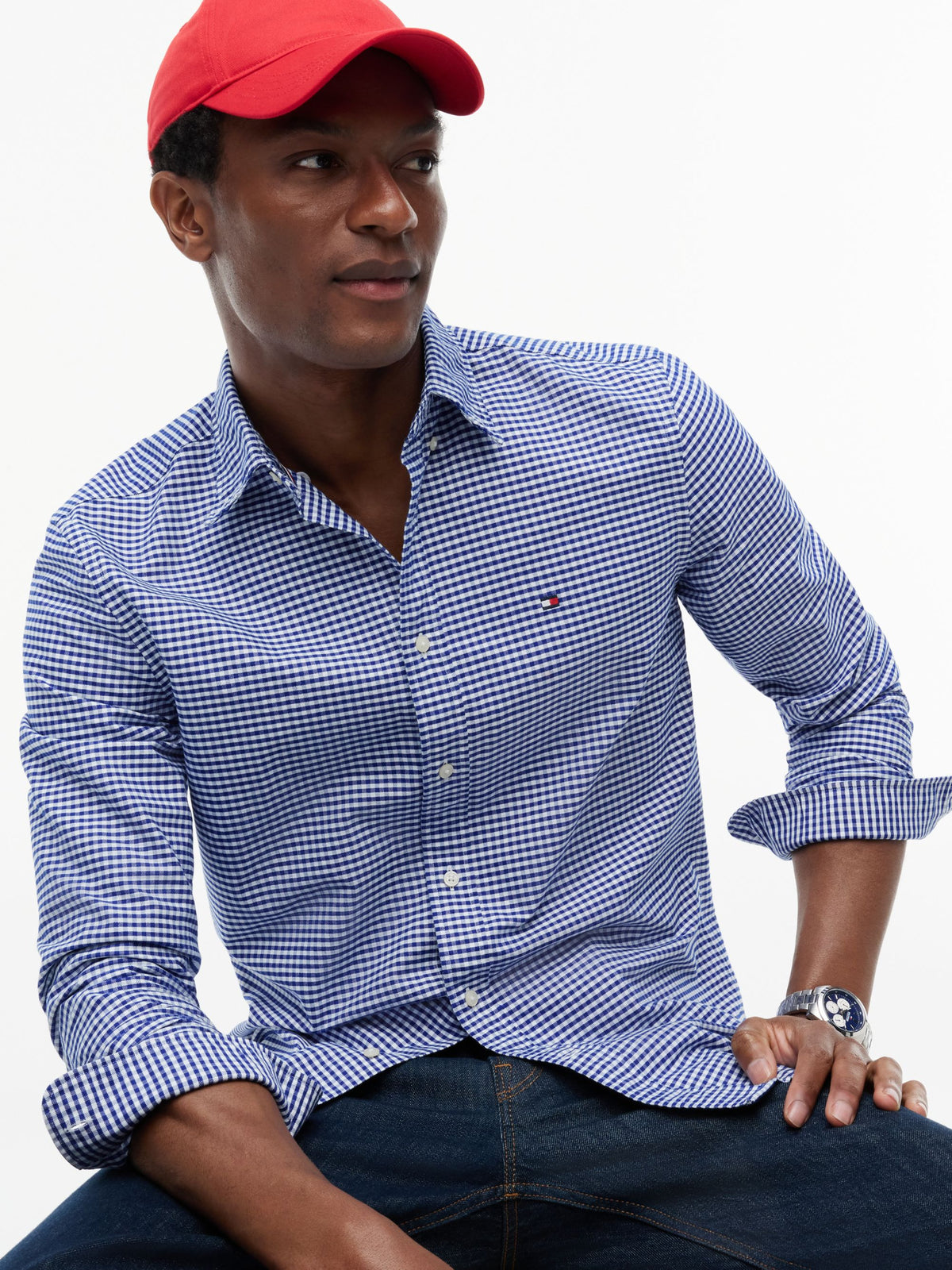 Tommy Hilfiger Regular Fit Gingham Check Oxford Shirt - Royal Blue Check MW0MW36395_0MV_alternate3_ay