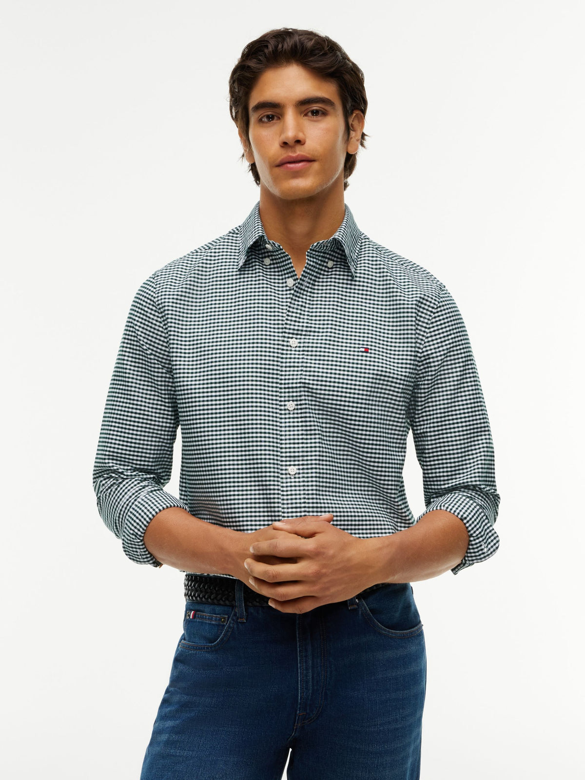Tommy Hilfiger Regular Fit Gingham Check Oxford Shirt - Hunter Green Check MW0MW36395_0N2_alternate1_ay
