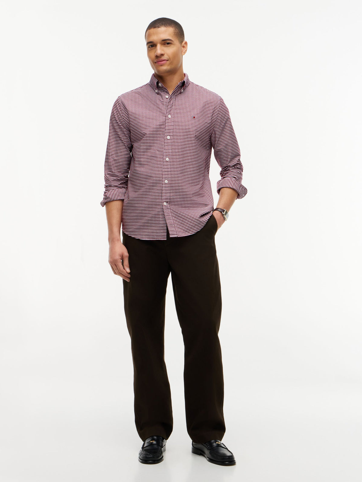 Tommy Hilfiger Regular Fit Gingham Check Oxford Shirt - Burgundy Check MW0MW36395_0QJ_alternate2_ay