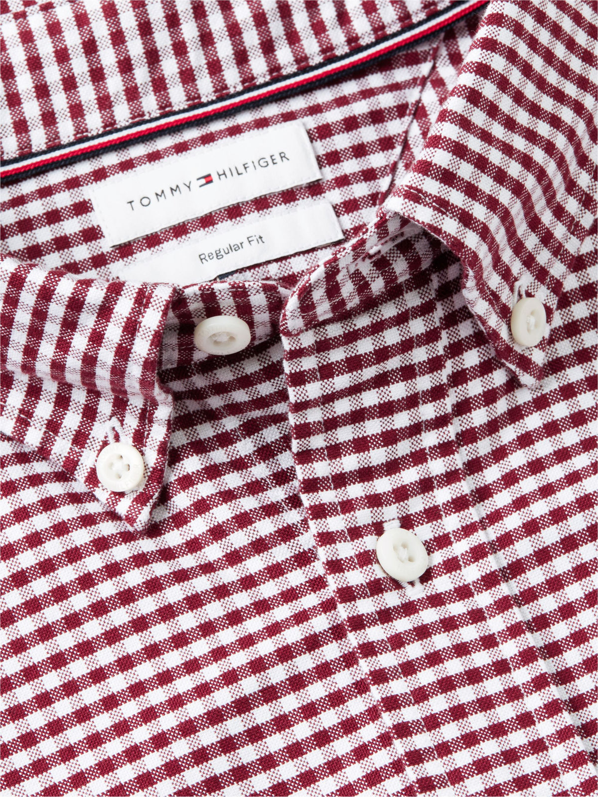 Tommy Hilfiger Regular Fit Gingham Check Oxford Shirt - Burgundy Check MW0MW36395_0QJ_alternate5_ay