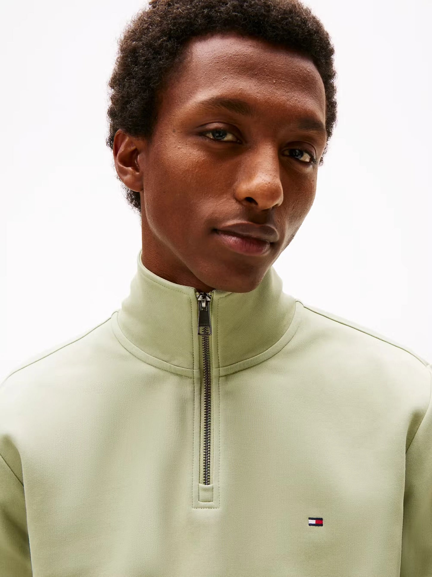 Tommy Hilfiger Performance Quarter-Zip Intechno Knit Jumper - Earth Sage MW0MW36510_L9A_alternate1