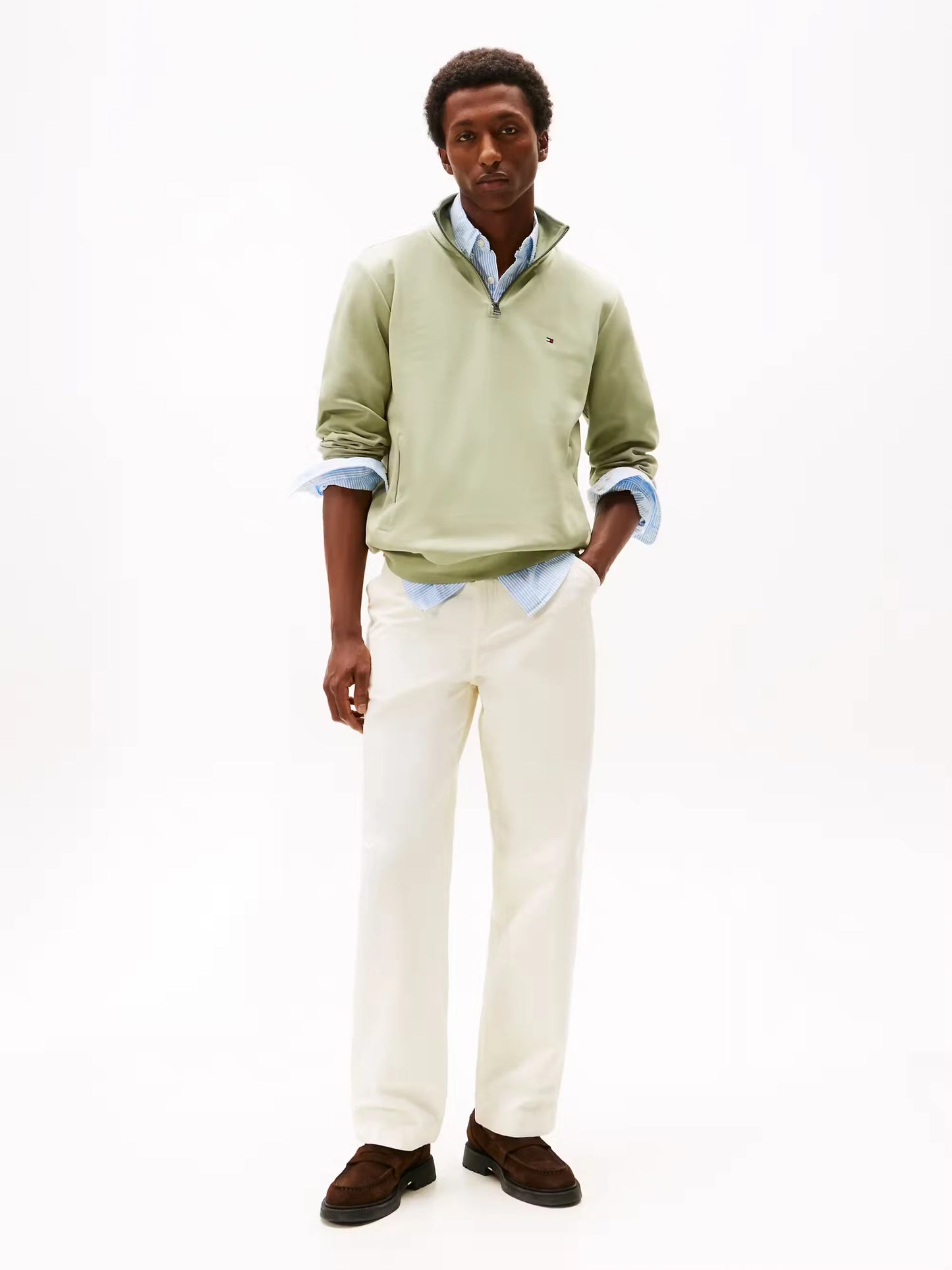 Tommy Hilfiger Performance Quarter-Zip Intechno Knit Jumper - Earth Sage MW0MW36510_L9A_alternate2