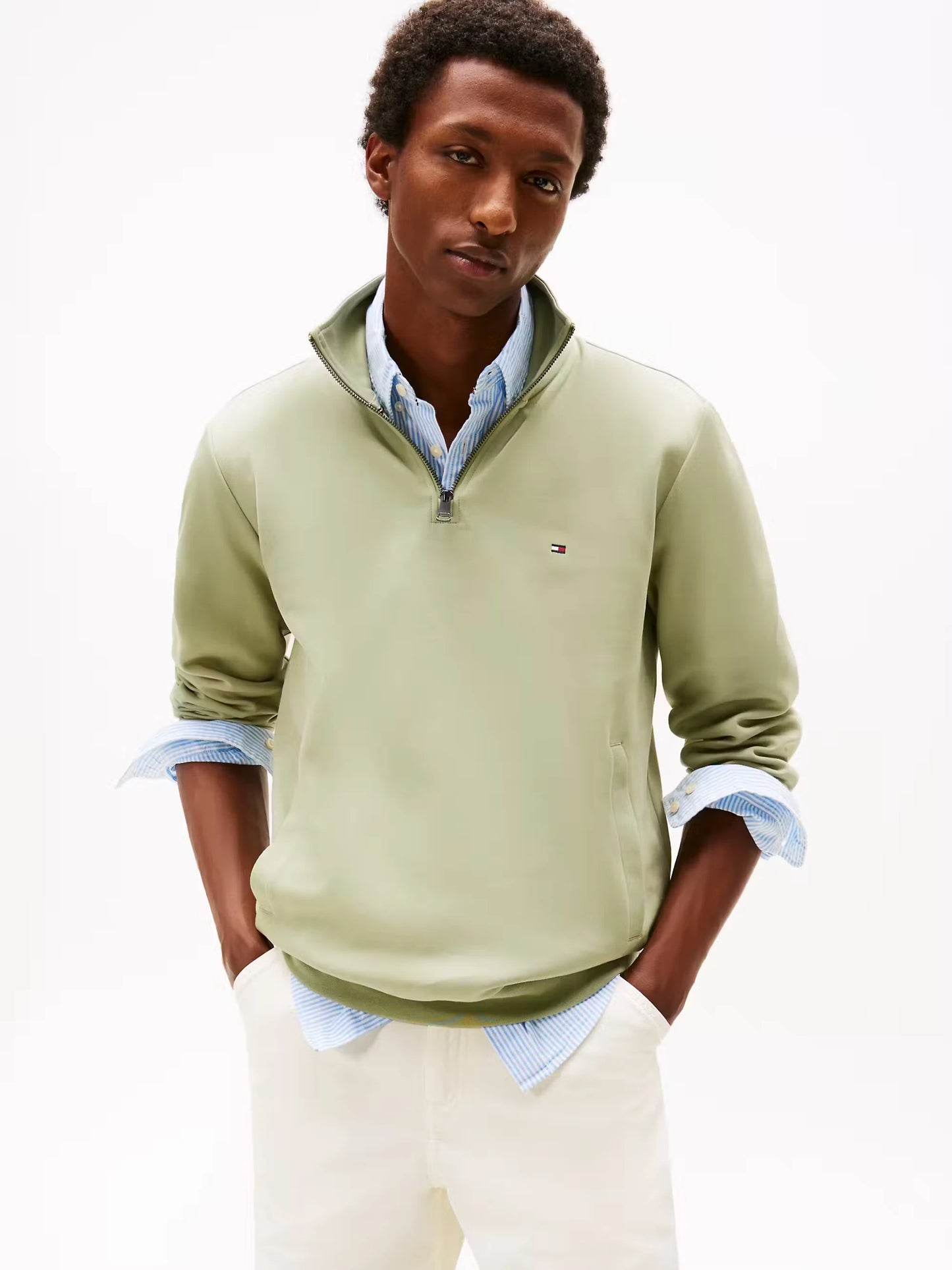 Tommy Hilfiger Performance Quarter-Zip Intechno Knit Jumper - Earth Sage MW0MW36510_L9A_main