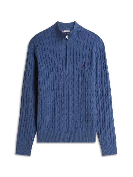 Tommy Hilfiger Classic Cotton Cable Zip Mock Jumper - Aegean Sea Heather MW0MW36532_D10_main_ay